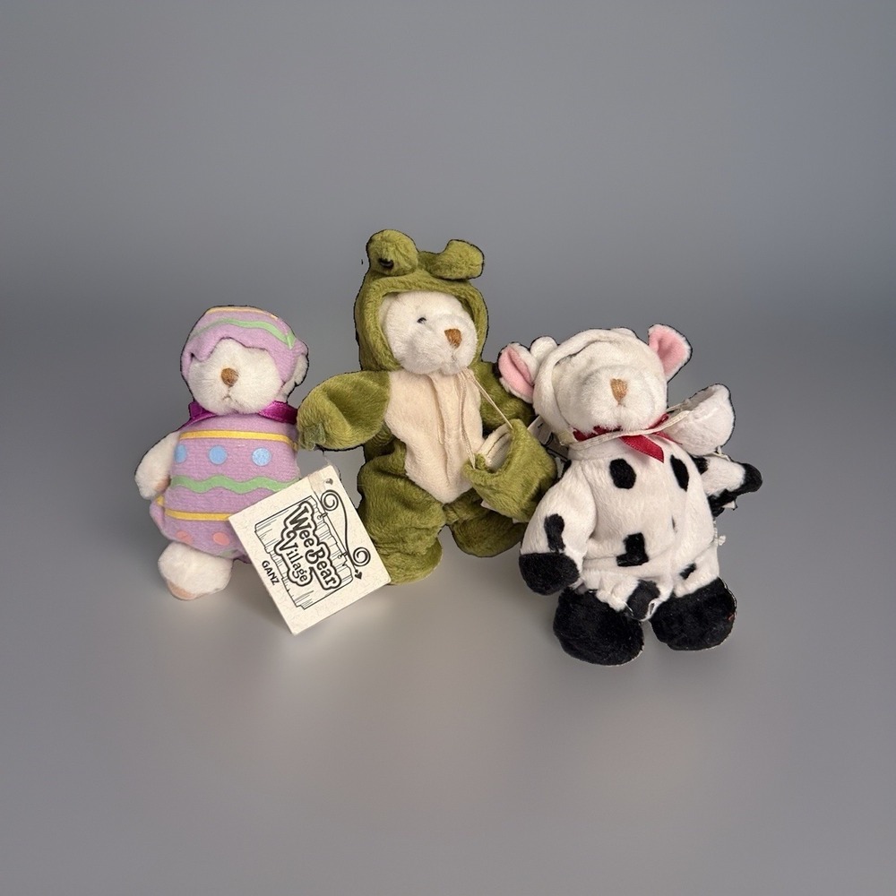 3 Ganz Wee Bear Plush In Costume Mini Stuffed Animal Alligator Easter Egg Cow